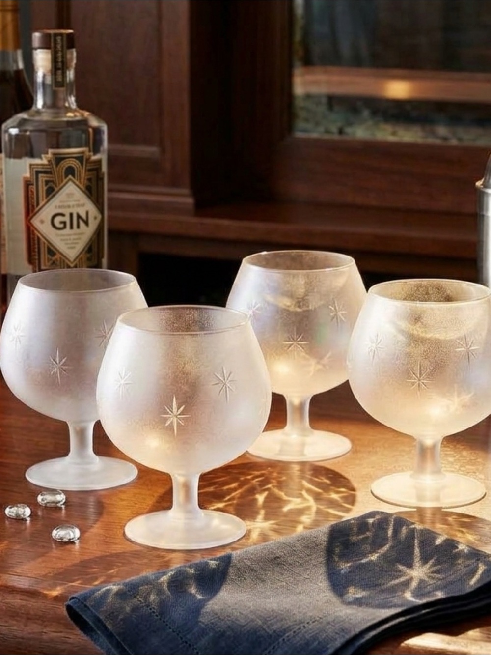 Vintage Mid-Century Frosted Atomic Starburst Brandy Snifters Set of 4 Barware 5”